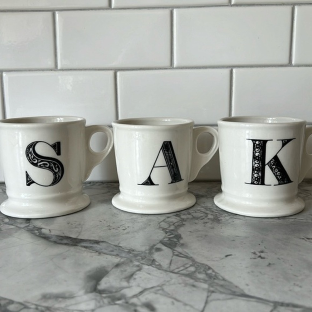 Anthropologie A, S, K , initial monogrammed letter mug pick your letter.